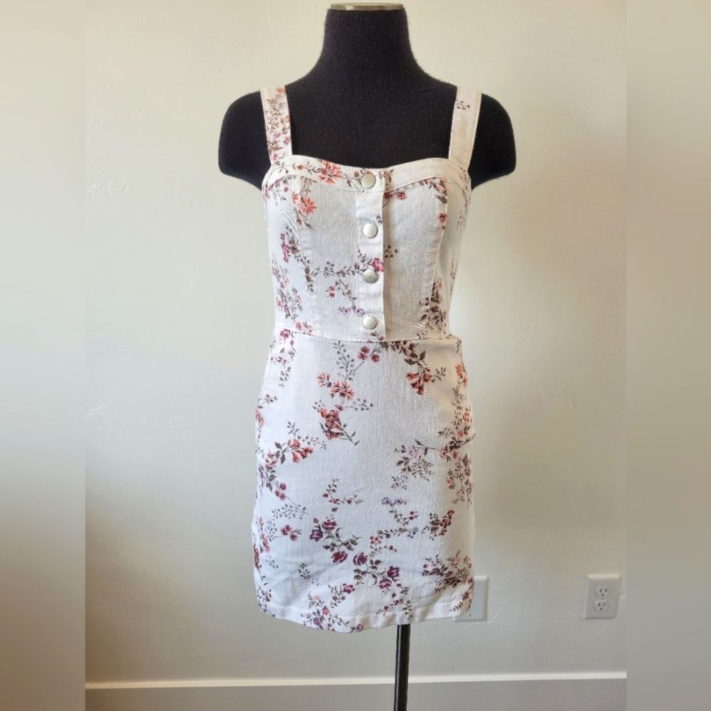 No Boundaries Floral Overall Dress Mini Bodycon Sweetheart Neckline Cottagecore